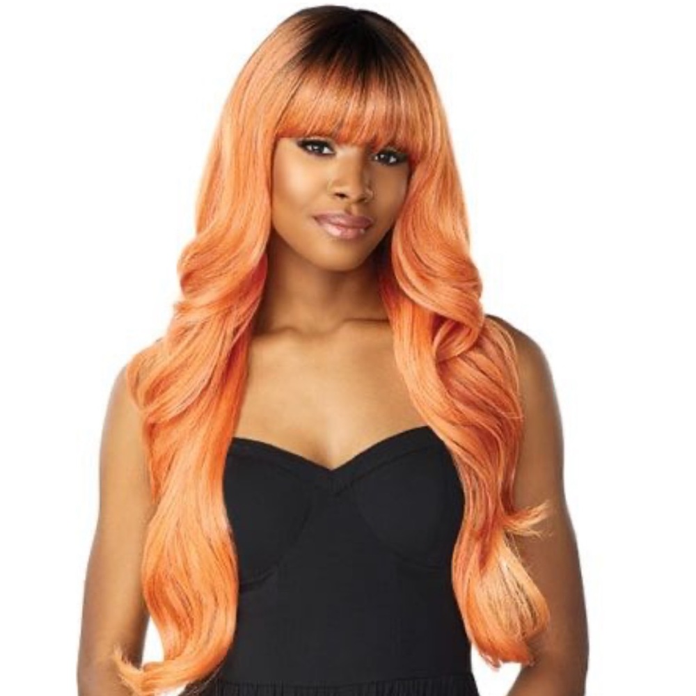 Synthetic peach color extra long wig